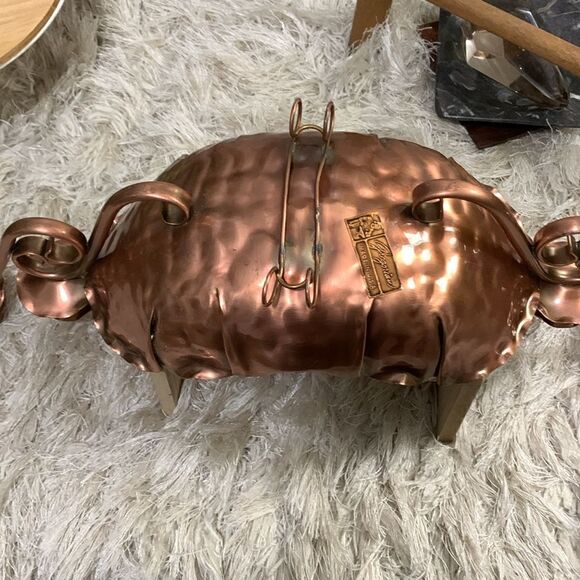 Vintage Gregorian USA Hammered Copper Centerpiece Bowl With 4 Candle Holders - Picture 13 of 16